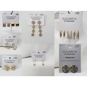 NWT Sugarfix by Baublebar Lot of 10 Gold-Tone Earrings Safety Pin Hoop Cuff